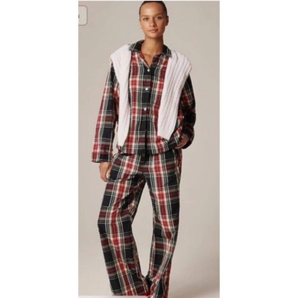 J.Crew Womens Stewart Tartan Plaid Pajama Set Red Navy CP601 L